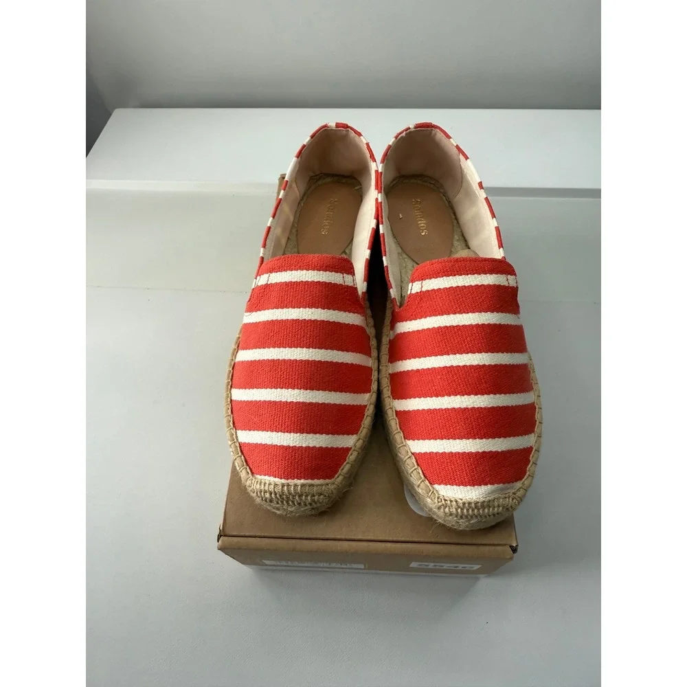 Soludos Womens Platform Smoking Slipper Coral Red White Striped Espadrilles‎ 9